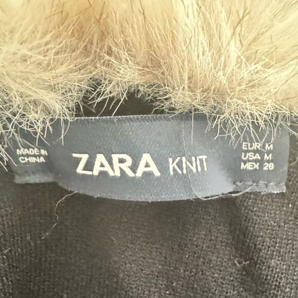 Zara Knit SZ M fur collar oversized winter coat - Picture 7 of 7